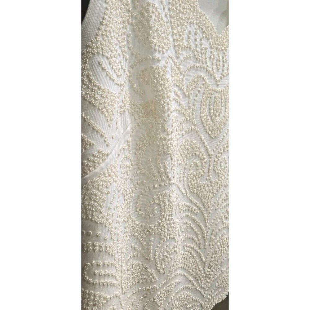 Vintage Dress Barn Cream Beaded Sequin Blouse Scalloped Trim Size Large Event - Picture 3 of 6